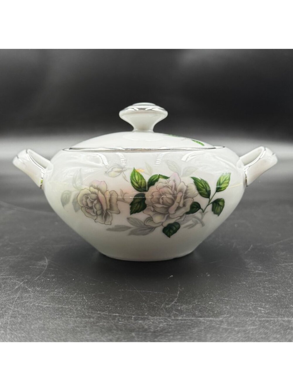 Vintage Sone China Platinum Trim Floral Porcelain Sugar Bowl 1873 Japan